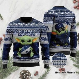 Baby Yoda Dallas Cowboys Ugly Christmas Sweater All Over Print 1