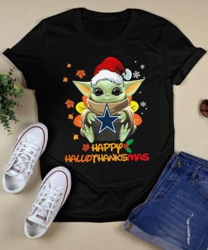 Baby Yoda Hug Dallas Cowboys Logo Happy Hallothanksmas Shirt 1