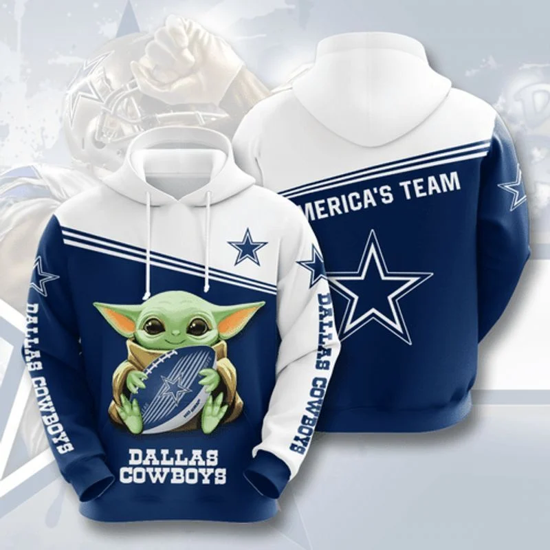 Baby Yoda Hug Dallas Cowboys Star Wars 3D Hoodie