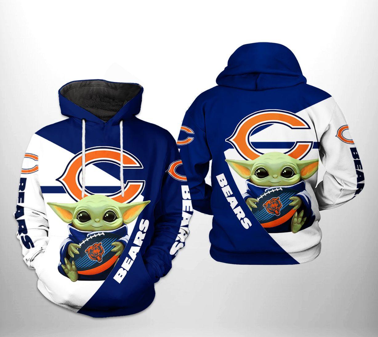 Chicago Bears NFL Baby Yoda Team 3D Printed Hoodie
