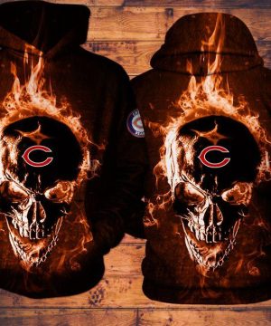 Chicago Bears Skull Fire Black 3D Hoodie