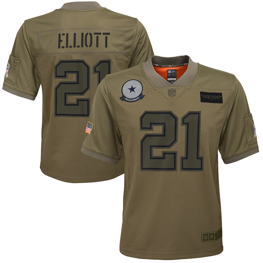 Ezekiel Elliott Camo Salute To Service Stitched Jersey, Dallas Cowboys 21 NFL Limited Jersey