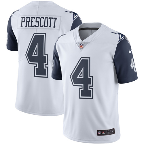 Dak Prescott White Color Rush Jersey, Dallas Cowboys 4 NFL Limted Jersey