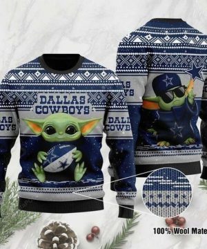 Dallas Cowboys Baby Yoda Hug Logo Cowboys Christmas Ugly Sweater 1