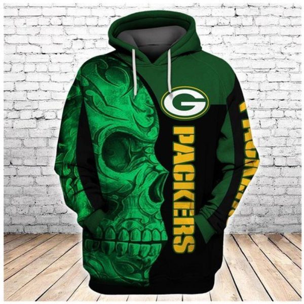 Green Bay Packers Green Sugar Skull NFL 3D Hoodie