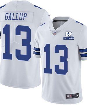 Mens Dallas Cowboys 13 Michael Gallup White With Est 1960 Patch Limited Stitched NFL Jersey 1 1