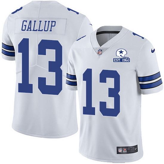 Mens Dallas Cowboys 13 Michael Gallup White With Est 1960 Patch Limited Stitched NFL Jersey 1 1