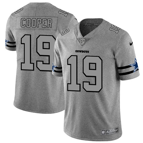 Mens Dallas Cowboys 19 Amari Cooper 2019 Gray Gridiron Team Logo Stitched NFL Jersey 1 1