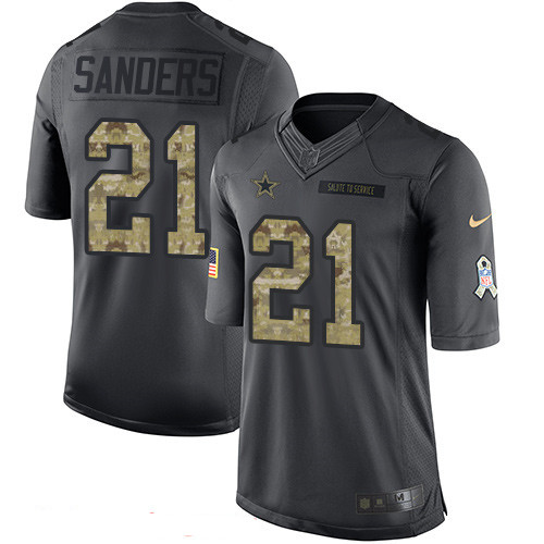 Mens Dallas Cowboys 21 Deion Sanders Black Anthracite 2016 Salute To Service Stitched NFL Nike Limited Jersey 1 1