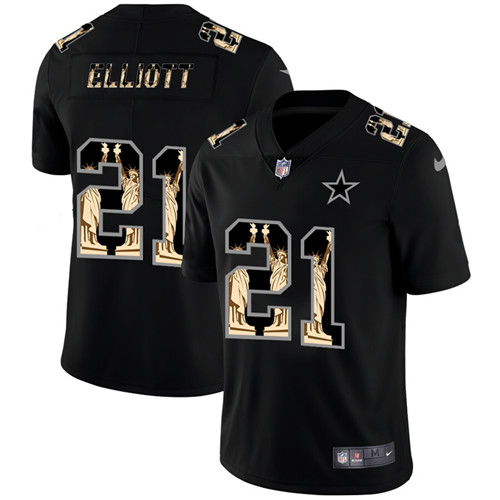 Mens Dallas Cowboys 21 Ezekiel Elliott 2019 Black Statue Of Liberty Limited Stitched NFL Jersey 1 1