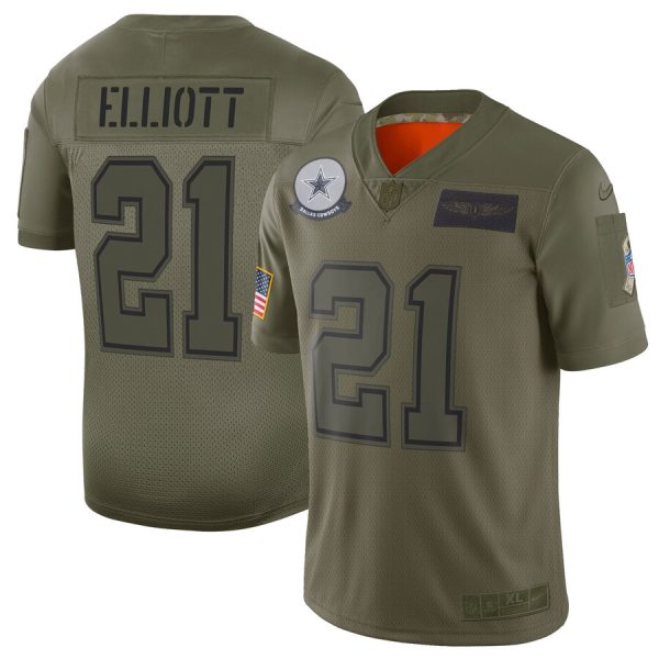 Mens Dallas Cowboys 21 Ezekiel Elliott 2019 Camo Salute To Service Limited Stitched NFL Jersey 1 1
