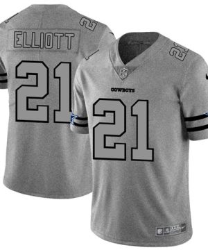 Mens Dallas Cowboys 21 Ezekiel Elliott 2019 Gray Gridiron Team Logo Stitched NFL Jersey 1 1