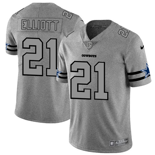 Ezekiel Elliott Dallas Cowboys #21 Gray Gridiron NFL Limited Jerseys