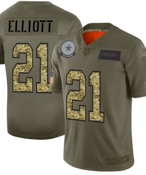 Mens Dallas Cowboys 21 Ezekiel Elliott 2019 OliveCamo Salute To Service Limited Stitched NFL Jersey 1 1