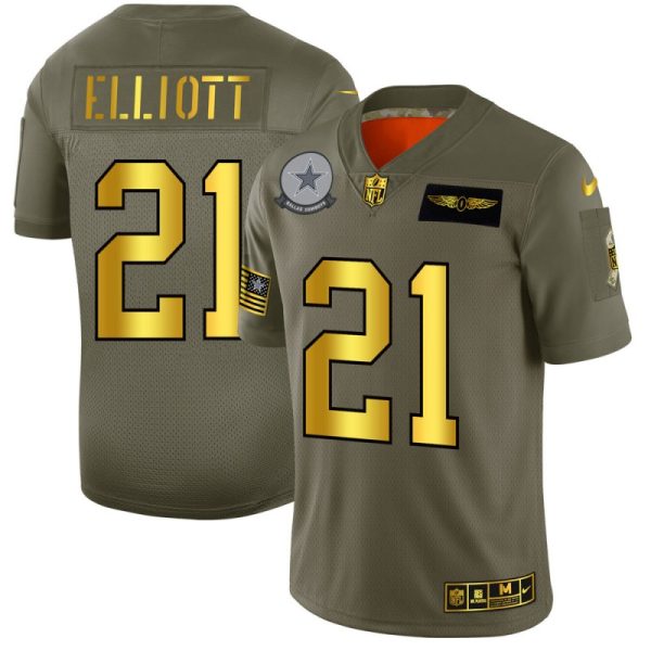 Mens Dallas Cowboys 21 Ezekiel Elliott 2019 OliveGold Salute To Service Limited Stitched NFL Jersey 1 1