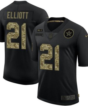 Mens Dallas Cowboys 21 Ezekiel Elliott 2020 Black Camo Salute To Service Limited Stitched NFL Jersey 1 1