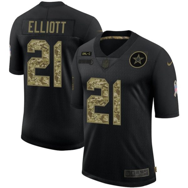 Mens Dallas Cowboys 21 Ezekiel Elliott 2020 Black Camo Salute To Service Limited Stitched NFL Jersey 1 1