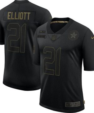 Mens Dallas Cowboys 21 Ezekiel Elliott 2020 Black Salute To Service Limited Stitched NFL Jersey 1 1