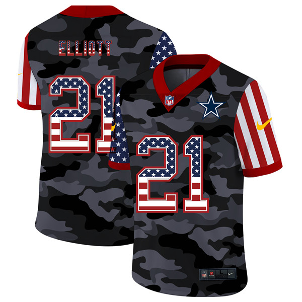 Mens Dallas Cowboys 21 Ezekiel Elliott 2020 Camo USA Flag Limited Stitched NFL Jersey 1 1