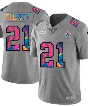 Mens Dallas Cowboys 21 Ezekiel Elliott 2020 Grey Crucial Catch Limited Stitched NFL Jersey 1 1