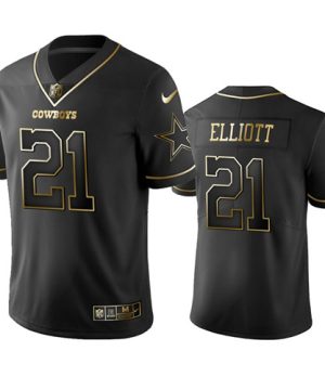 Mens Dallas Cowboys 21 Ezekiel Elliott Black 2019 Golden Edition Stitched NFL Jersey 1 1