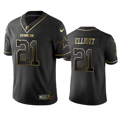 Ezekiel Elliott Dallas Cowboys #21 Black Golden NFL Limited Jerseys
