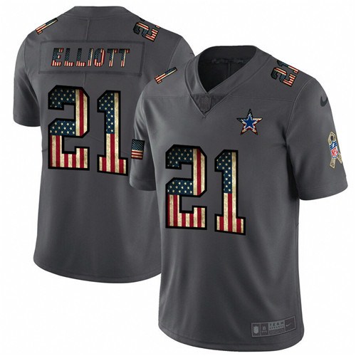 Mens Dallas Cowboys 21 Ezekiel Elliott Grey 2019 Salute To Service USA Flag Fashion Limited Stitched NFL Jersey 1 1