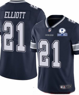 Mens Dallas Cowboys 21 Ezekiel Elliott Navy With Est 1960 Patch Limited Stitched NFL Jersey 1 1