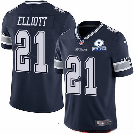 Ezekiel Elliott Dallas Cowboys #21 Navy With Est Patch NFL Limited Jerseys