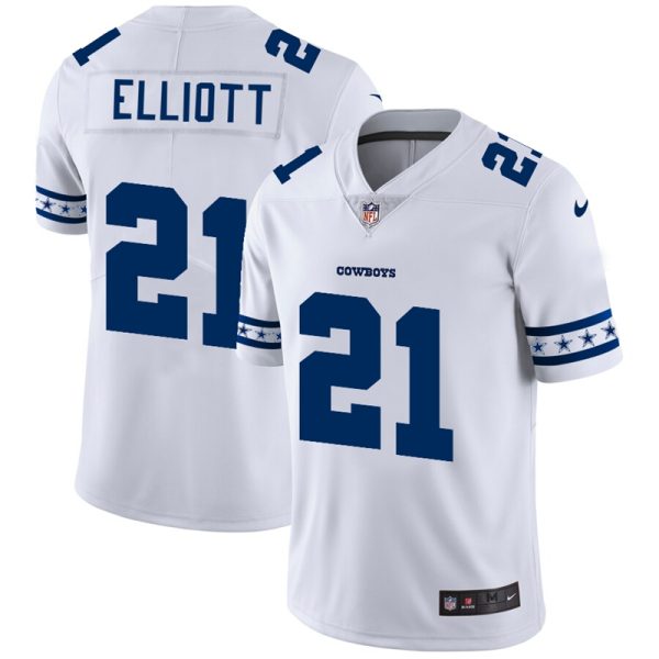 Mens Dallas Cowboys 21 Ezekiel Elliott White 2019 Team Logo Cool Edition Stitched NFL Jersey 1 1