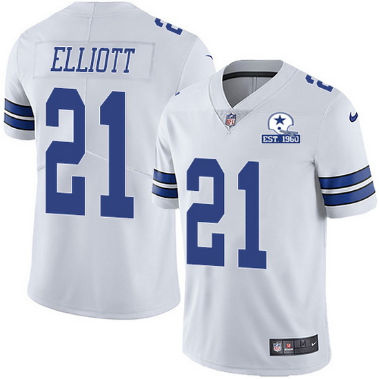 Mens Dallas Cowboys 21 Ezekiel Elliott White With Est 1960 Patch Limited Stitched NFL Jersey 1 1