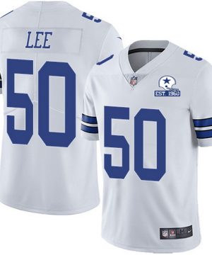 Mens Dallas Cowboys 50 Sean Lee White With Est 1960 Patch Limited Stitched NFL Jersey 1 1