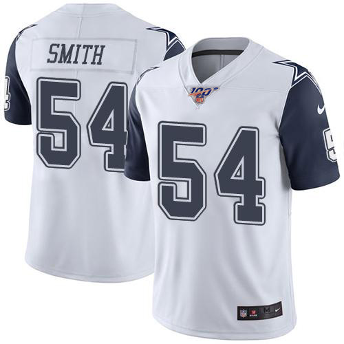 Mens Dallas Cowboys 54 Jaylon Smith White Rush Color 2019 100th Season NFL Stitched Jersey 1 1