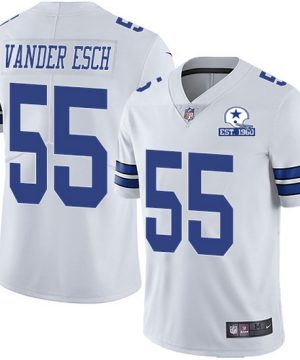 Mens Dallas Cowboys 55 Leighton Vander Esc White With Est 1960 Patch Limited Stitched NFL Jersey 1 1