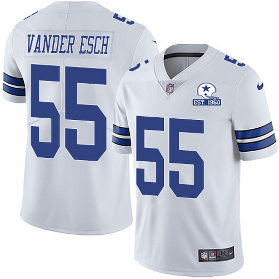 Mens Dallas Cowboys 55 Leighton Vander Esc White With Est 1960 Patch Limited Stitched NFL Jersey 1 1