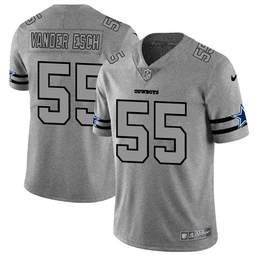 Mens Dallas Cowboys 55 Leighton Vander Esch 2019 Gray Gridiron Team Logo Stitched NFL Jersey 1 1