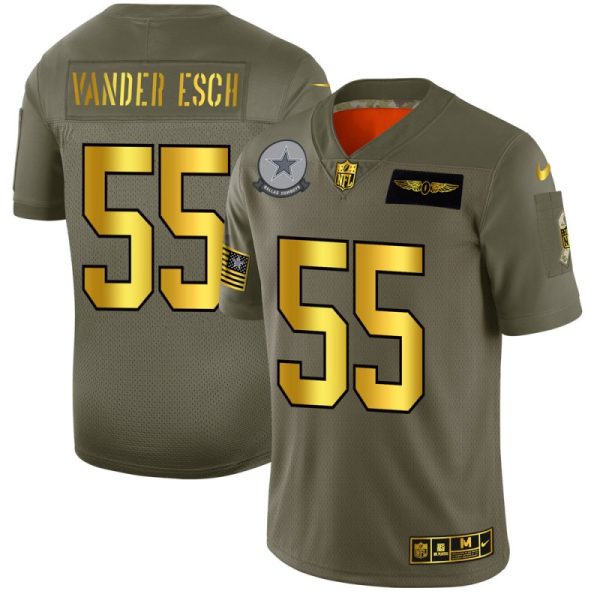 Mens Dallas Cowboys 55 Leighton Vander Esch 2019 OliveGold Salute To Service Limited Stitched NFL Jersey 1 1