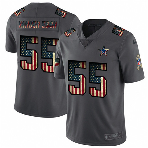 Mens Dallas Cowboys 55 Leighton Vander Esch Grey 2019 Salute To Service USA Flag Fashion Limited Stitched NFL Jersey 1 1