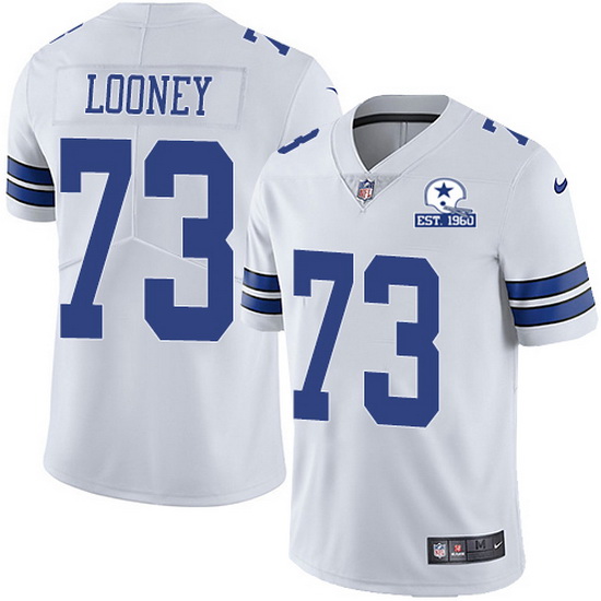 Joe Looney White With Est 1960 Patch Jersey, Men's Dallas Cowboys 73 NFL Limited Jersey