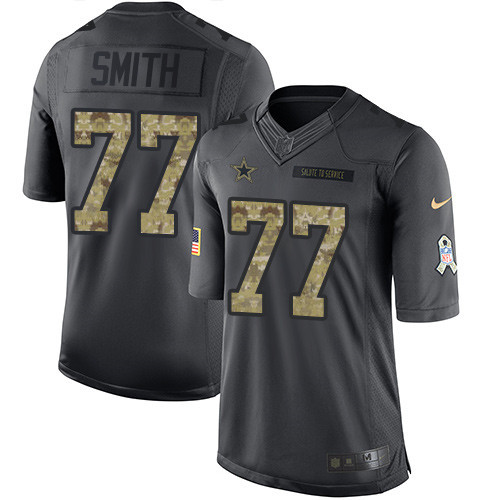 Mens Dallas Cowboys 77 Tyron Smith Black Anthracite 2016 Salute To Service Stitched NFL Nike Limited Jersey 1 1