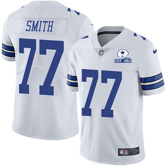 Tyron Smith White With Est 1960 Patch Jersey, Men's Dallas Cowboys 77 NFL Limited Jersey