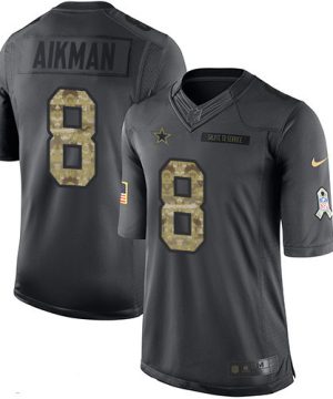 Mens Dallas Cowboys 8 Troy Aikman Black Anthracite 2016 Salute To Service Stitched NFL Nike Limited Jersey 1 1