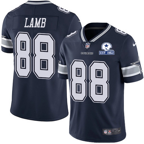CeeDee Lamb Navy With Est 1960 Patch Jersey, Men's Dallas Cowboys 88 NFL Limited Jersey