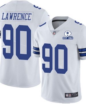 Mens Dallas Cowboys 90 Demarcus Lawrence White With Est 1960 Patch Limited Stitched NFL Jersey 1 1