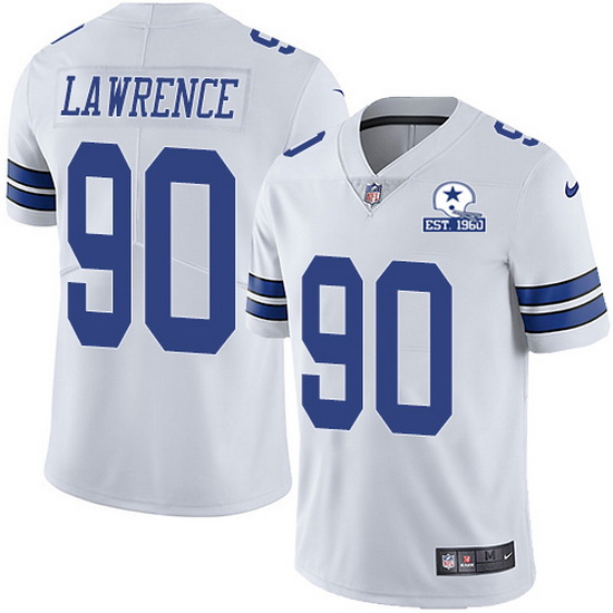 Mens Dallas Cowboys 90 Demarcus Lawrence White With Est 1960 Patch Limited Stitched NFL Jersey 1 1