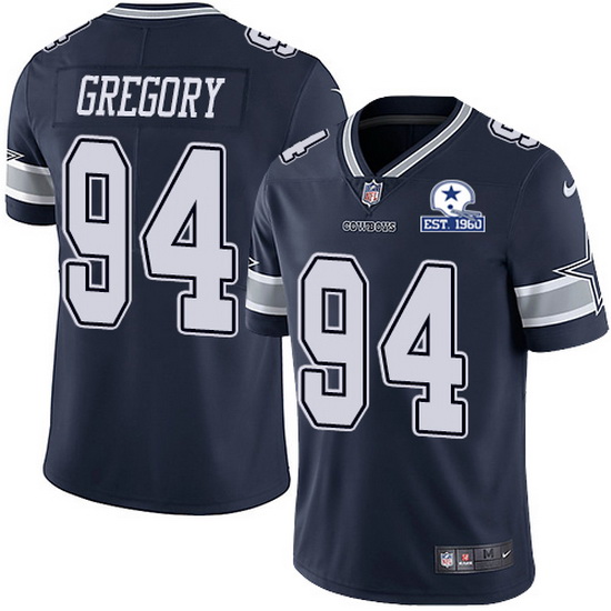 Randy Gregory Navy With Est 1960 Patch Jersey, Men's Dallas Cowboys #94 NFL Limited Jersey