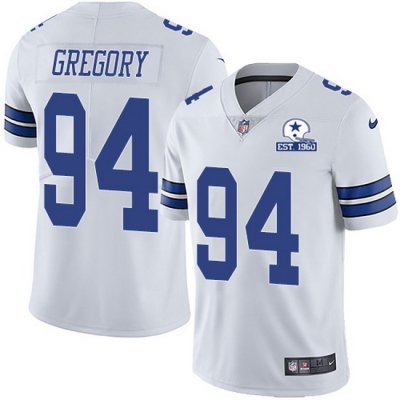 Randy Gregory White With Est 1960 Patch Jersey, Men's Dallas Cowboys #94 NFL Limited Jersey