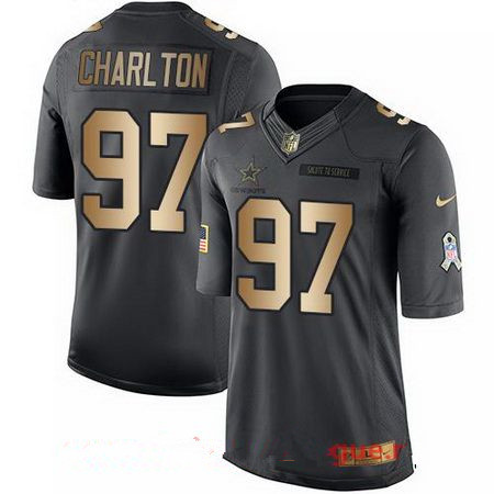 Mens Dallas Cowboys 97 Taco Charlton Anthracite Gold 2016 Salute To Service Stitched NFL Nike Limited Jersey 1 1