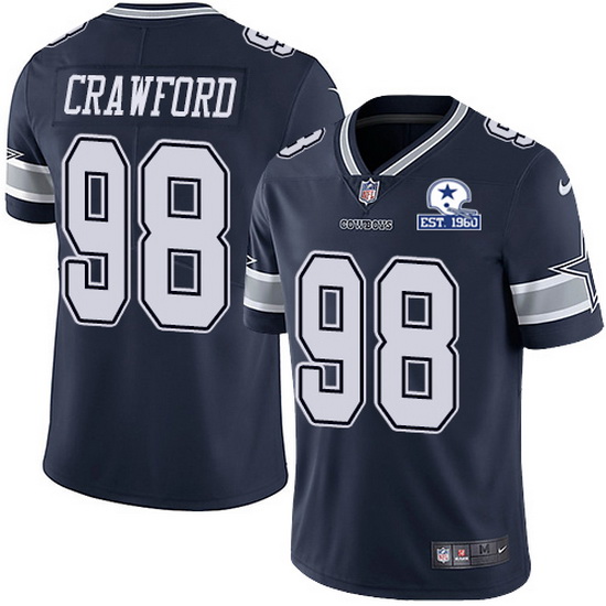 Mens Dallas Cowboys 98 Tyrone Crawford Navy With Est 1960 Patch Limited Stitched NFL Jersey 1 1