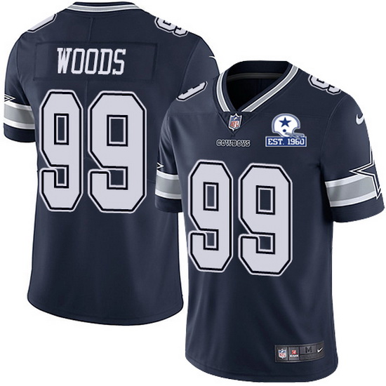 Mens Dallas Cowboys 99 Antwaun Woods Navy With Est 1960 Patch Limited Stitched NFL Jersey 1 1